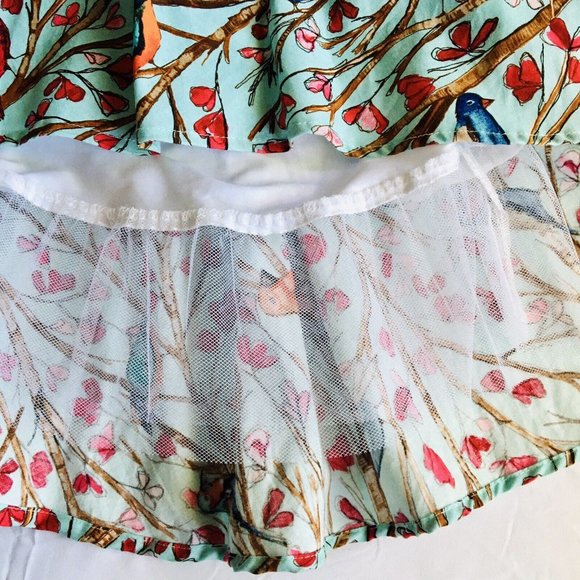 Modcloth Retrolicious Dress Birds Branches Surplice Neck Full Skirt Petticoat S - Picture 7 of 12